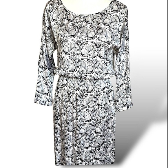 Thomas Wylde Black White Silk Skull Dress Cinched Waist Unfinished Hem Sz Medium - Picture 14 of 14